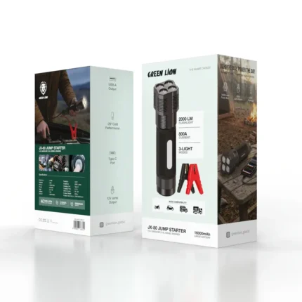 Green Lion JX-80 12V Jump Starter – 16000mAh Portable Car Battery Booster for Up to 4.0L Gasoline & 2.5L Diesel Engines – Grey